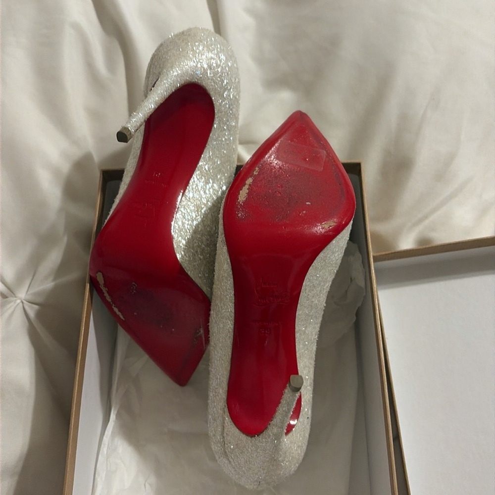 Christian Louboutin Glitter Heels in White/Silver and Red - Picture 7 of 7